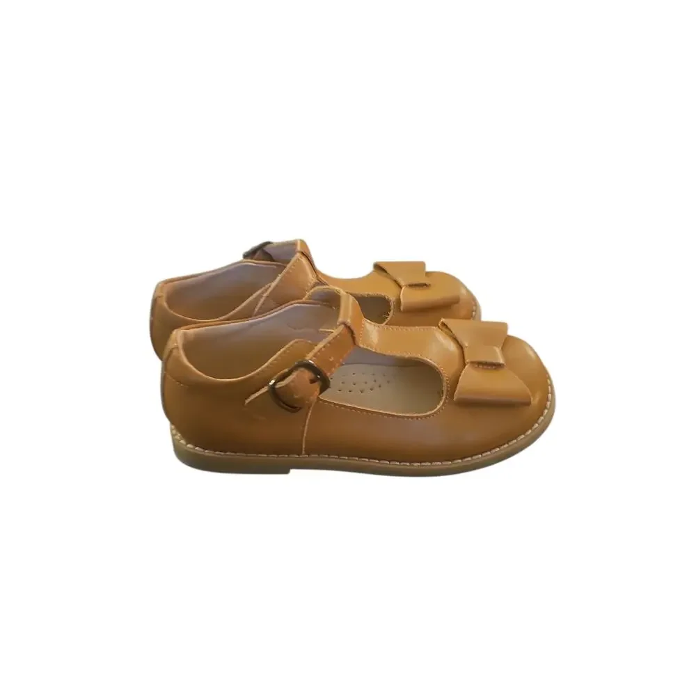 Whim & Wander by SweetHoney T-Strap Bow Mary Janes brown leather girls 13